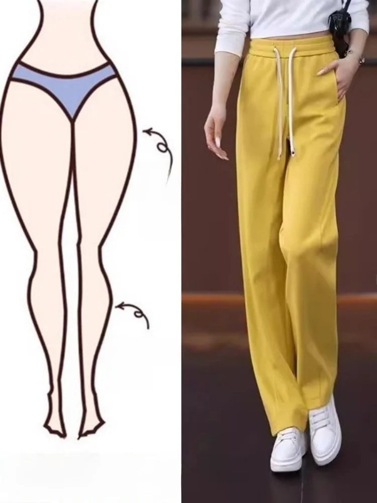 Eis Seide Schlank Breite Bein Hosen frauen Herbst Neue Dünne Lose Abnehmen Driften Casual Gerade Bein Hosen Hohe Taille Hose