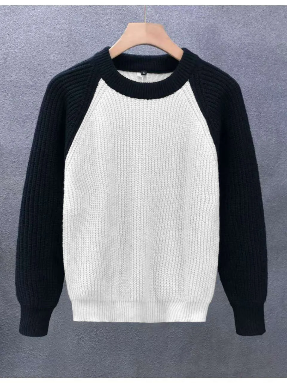 Suéter de Punto de Cuello Redondo Ajustado para Hombre, Otoño Invierno, Informal, Capa Base Juvenil, Color de Contraste, Marc...