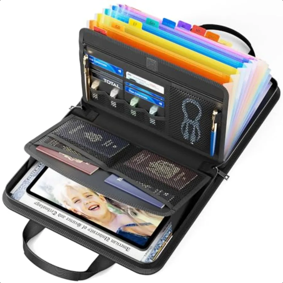 

Fireproof Document Organizer 13Pocket Accordion File Folder with Handle Labels Expandable A4 Size Black
