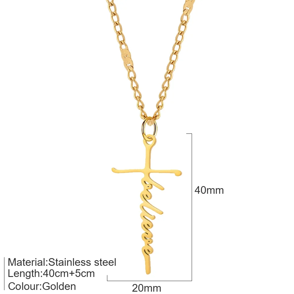 Minimalist Style High-end Stainless Steel Faith Cross Pendant Necklace English Letter Pendants Personalized Women's Jewelry Gift