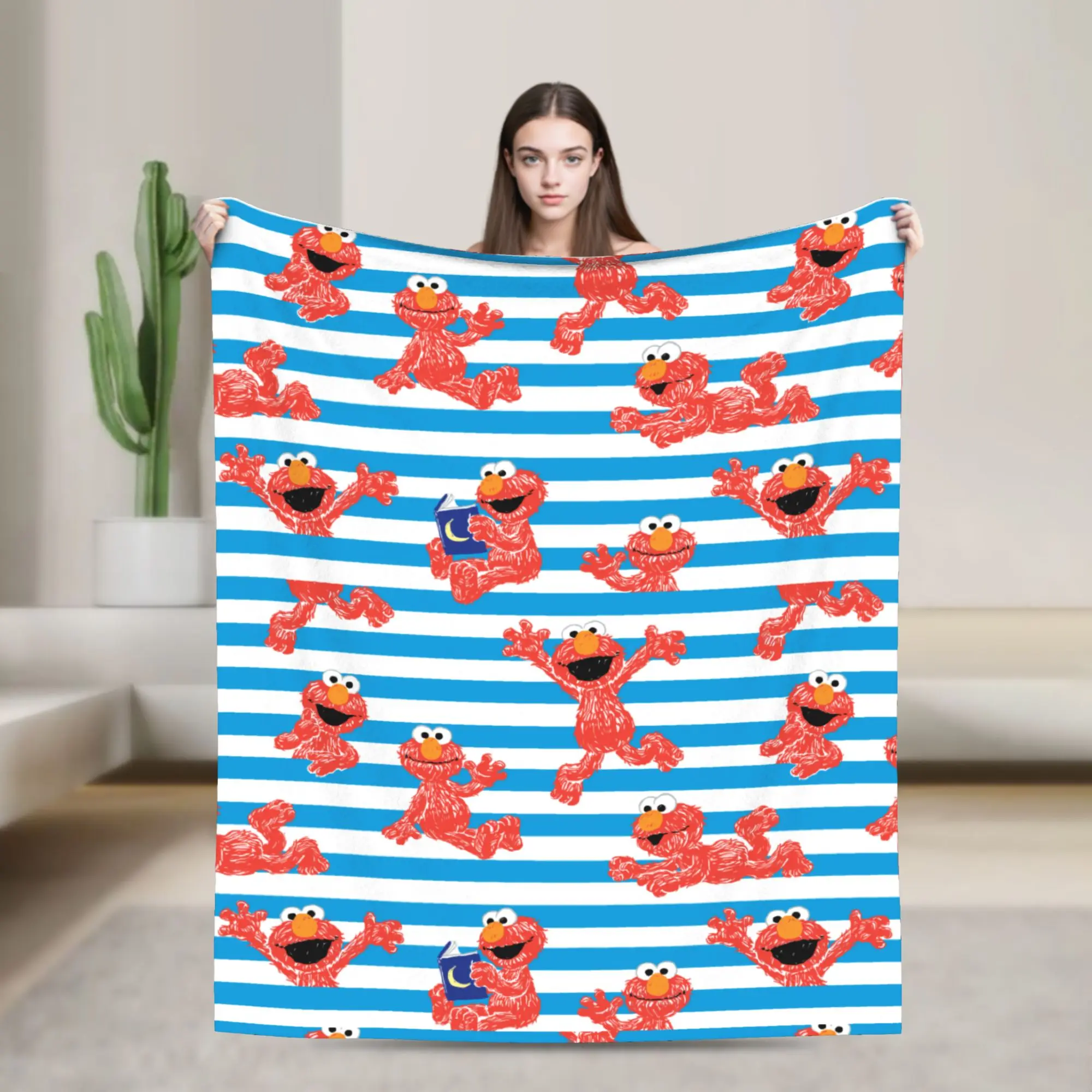 Crayon Elmo Stripe Pattern Sesames Streets Blanket Fleece Ultra-Soft Throw Blankets for Bedroom Sofa Bedspread