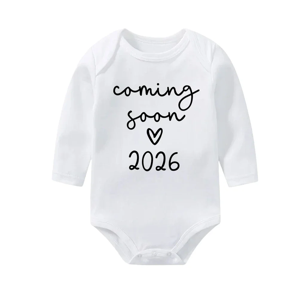 طفل 2026 طفل رومبير قميص قطني بكم طويل الرضع بذلة قريبا بنين بنات ارتداءها الصيف إعلان الحمل الملابس