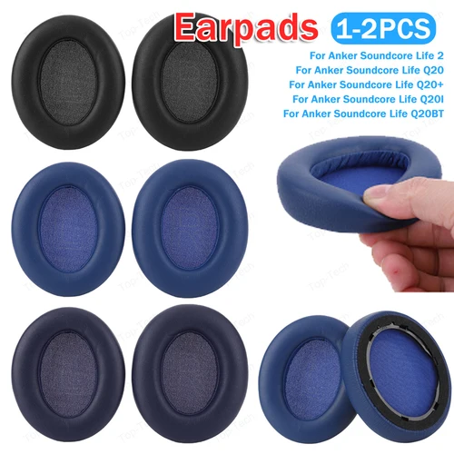 Almohadillas para los oídos Anker Soundcore Life 2 Q20 Q20 + Q20I Q20BT, orejeras de espuma viscoelástica de repuesto, almohadillas para auriculares de cuero proteico