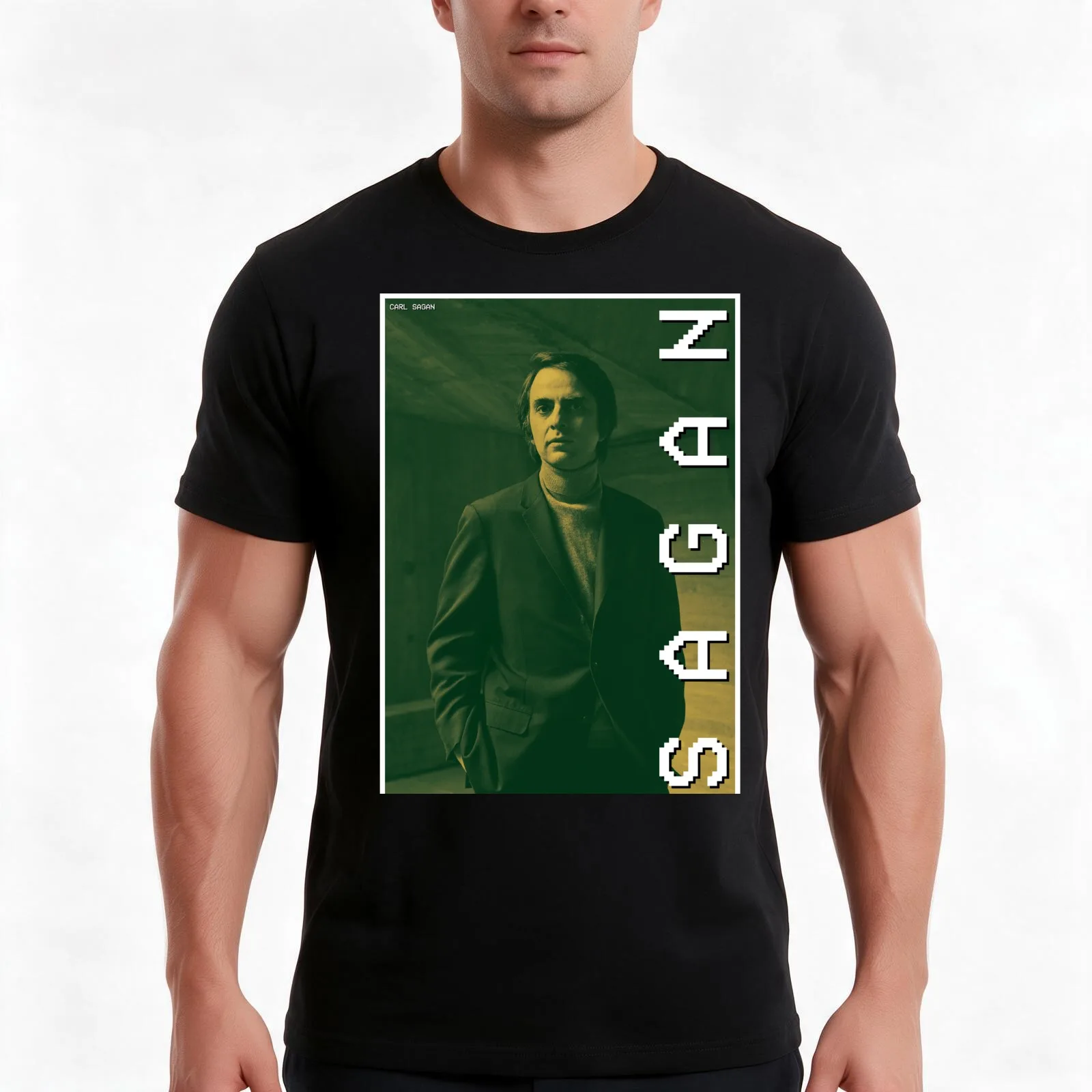 Carl Sagan VHS T-Shirt, Summer Casual Cotton Tee, Oversized Streetwear Tops, Vintage Graphic Print, Loose Fit Short Sleeve