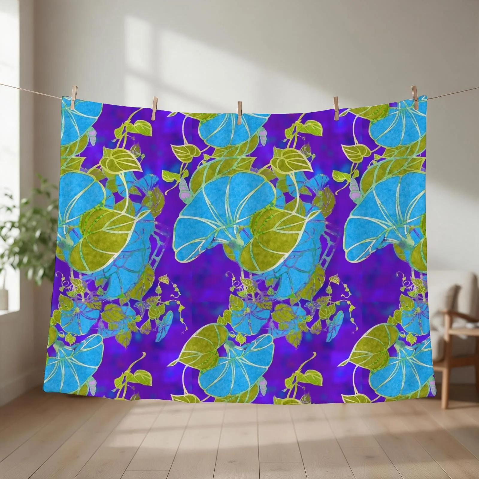 New Morning Glories RB Throw Blanket couch cozy soft plush fuzzy picnic outdoor blanket
