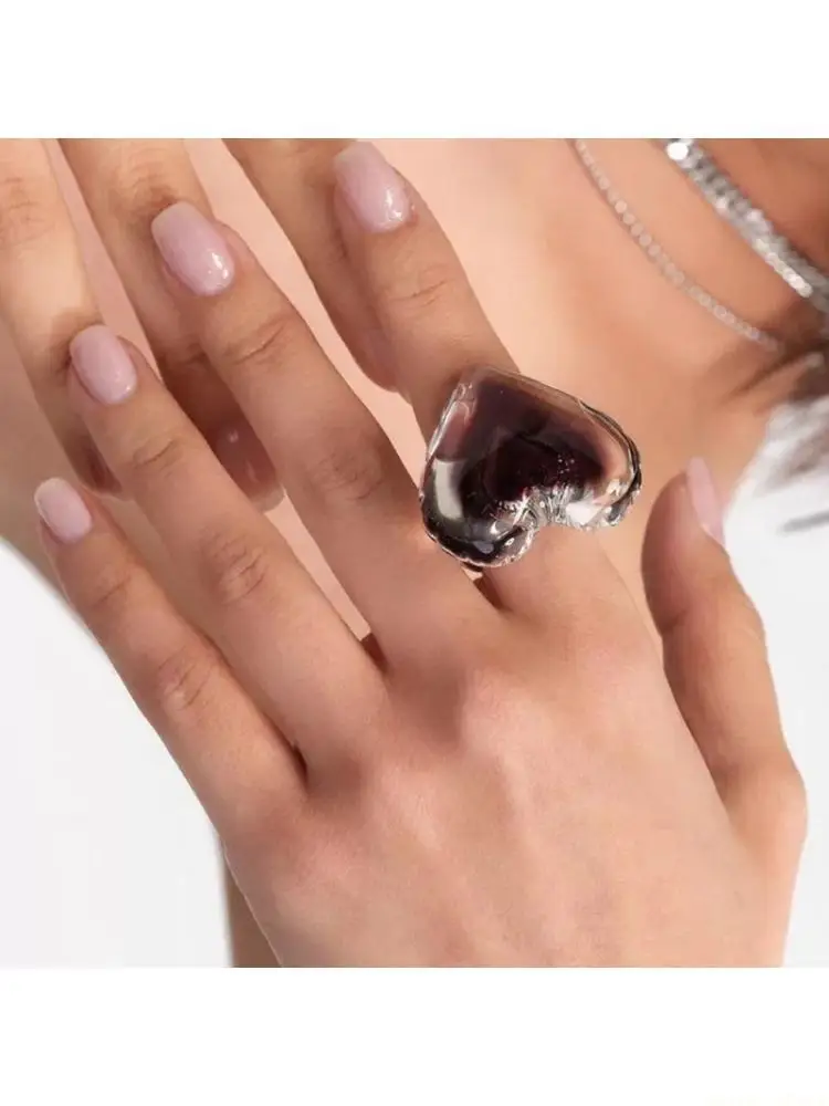 31BF Adorable Finger Rings Party Accessories Heart Adjustable Weddings Rings Alloy Texture for Fashion Casual Looks