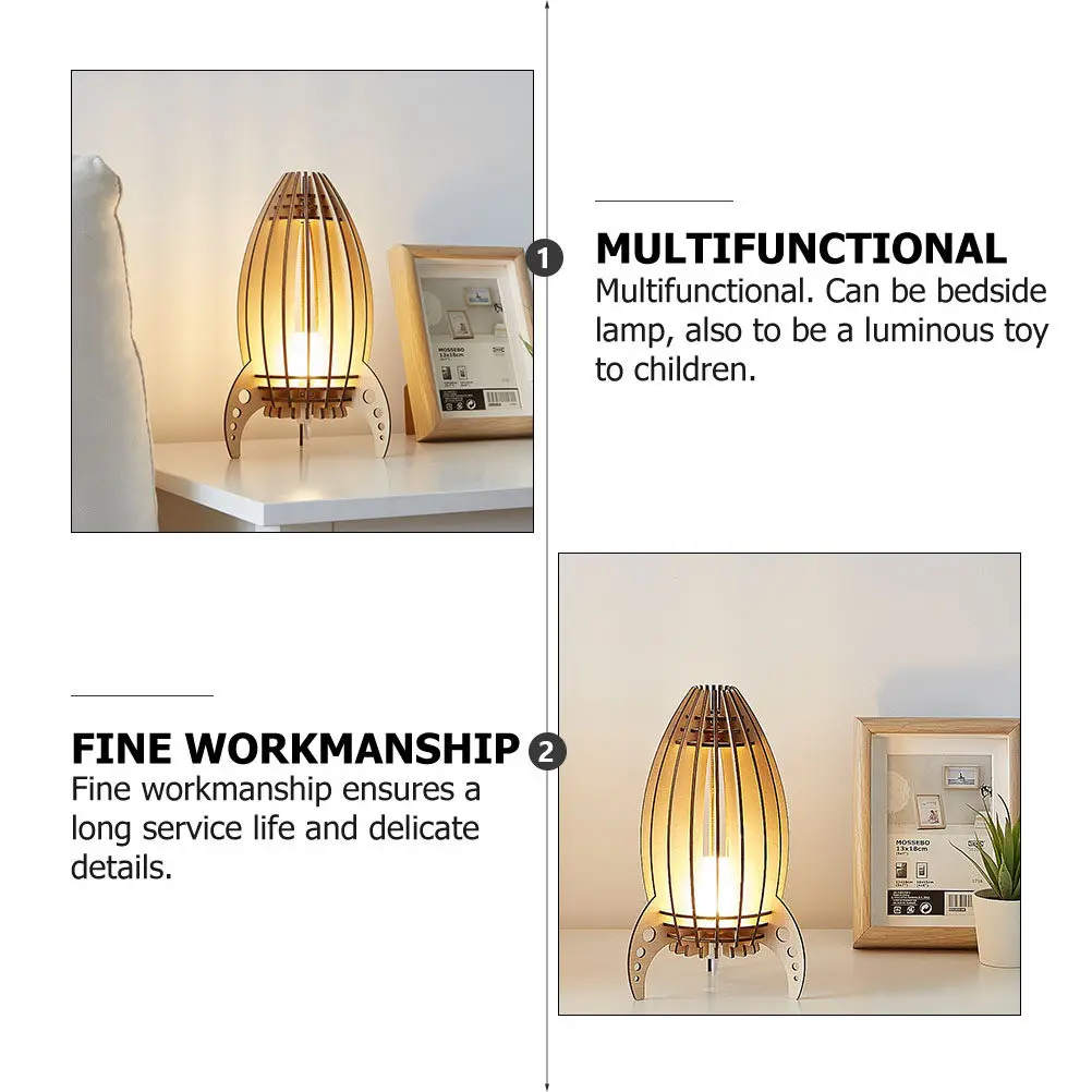 1Pcs Wooden Carved Space Rocket Lamp Night Light for Children Rechargeable LED Bedside Lamp Creative Book Reading