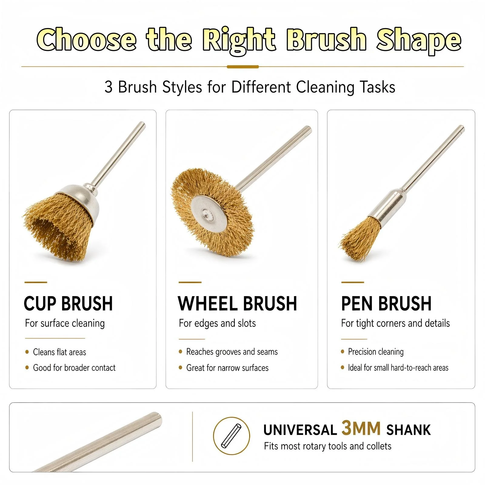 60Pcs Jewelry Making Tool Brass Wire Brush Set 3mm Shank Cup Wheel Pen Brushes Rust Removal Polishing Cleaning for Rotary Tools view 5