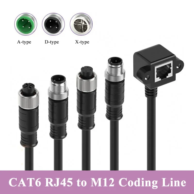 M12 to RJ45 Encoding Line 4 8 12 Pin A/D/X Type Code Industrial Camera Network Wire Shielded Gigabit Drag Chain Connection Cable