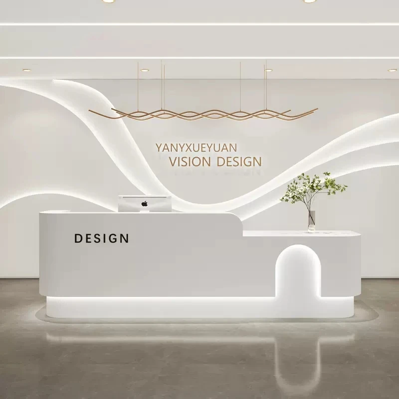 

Stainless Steel Gold Plated Reception Desk Beauty Salon Front Counter Size and logo Can Be Customize for Salon Shop