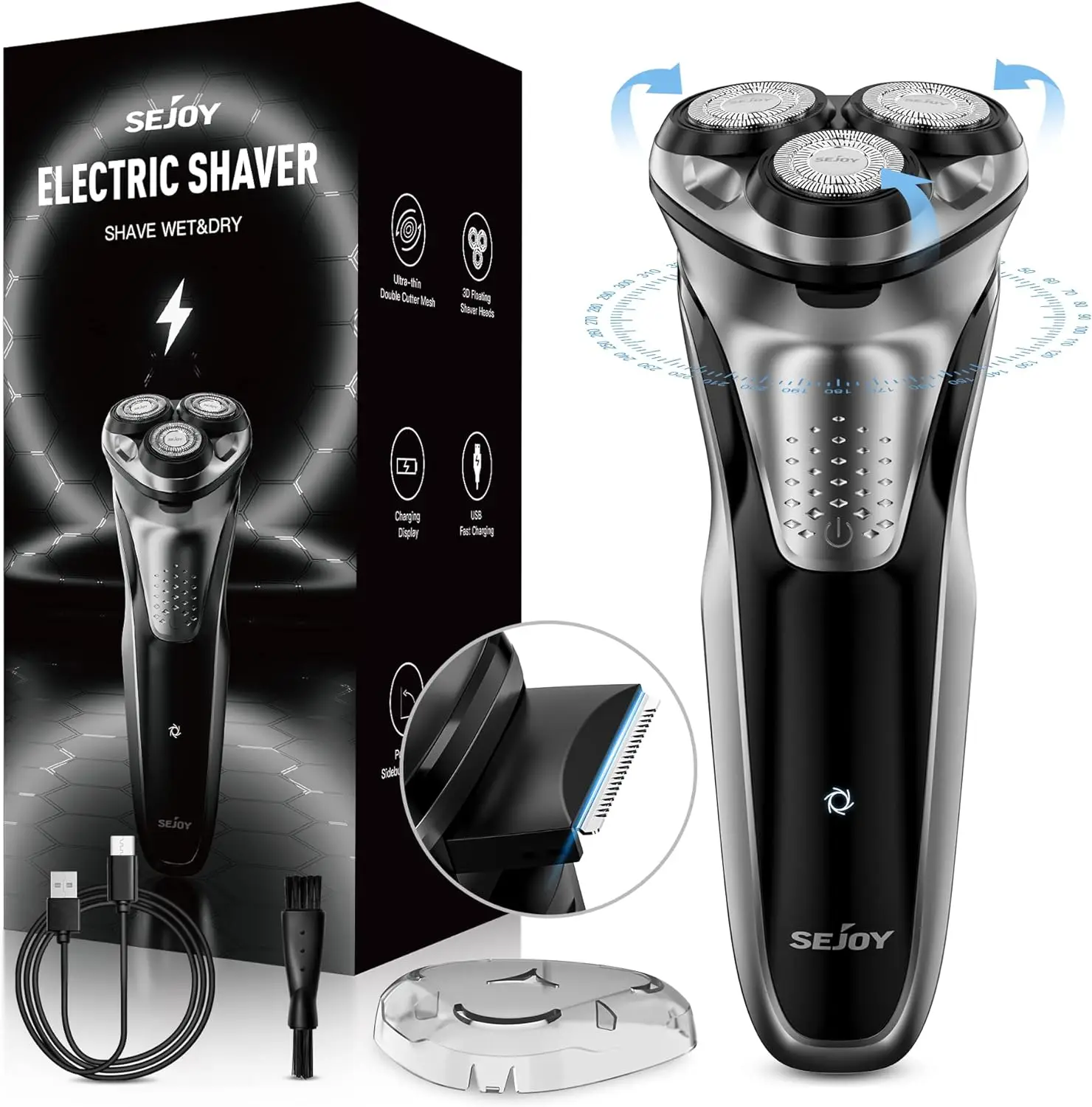 Elektrischer Rasierer für Männer Nass & Trocken Kabelloser Elektrorasierer für Männer 4D Flex-Klingen, Wasserdicht, USB Schnellladung, Ausklappbarer Trimmer