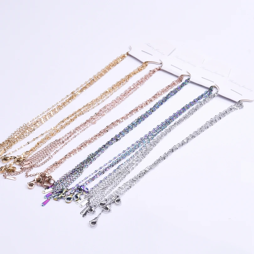 10pcs/Lot Lips Chains Rose Gold/Rainbow/Silver/Gold Color 40+5cm Stainless Steel Chain Necklaces For Women Girl DIY Accessories