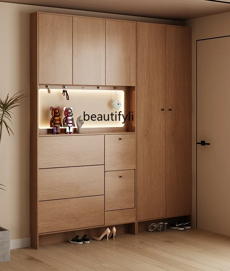 

zxqLight Luxury Solid Wood Shoe Cabinet Living Room Entrance Entrance Cabinet Large Capacity Modern Combination Storage Locker