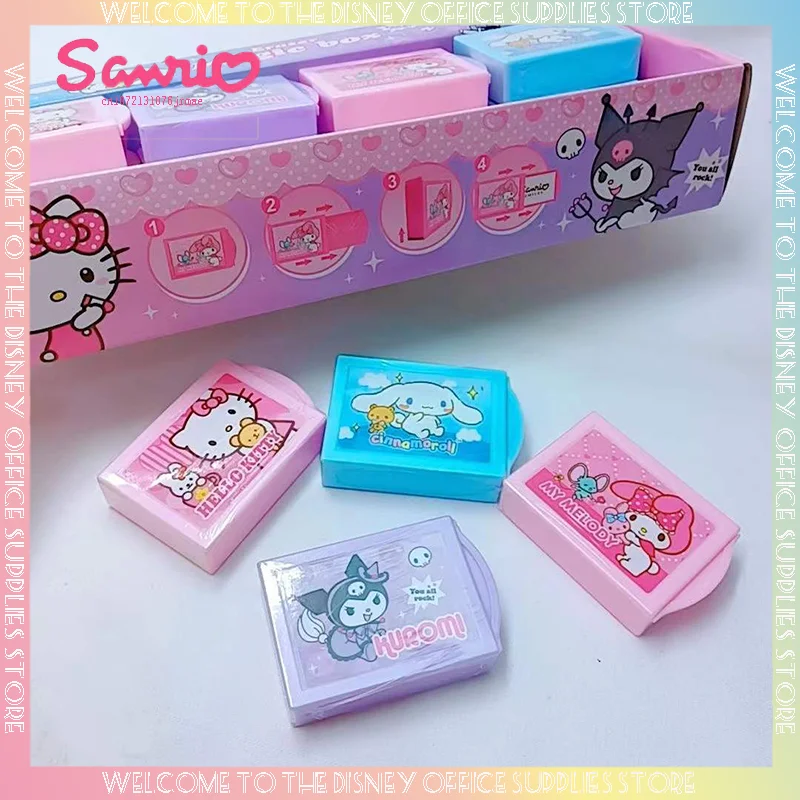 

New Sanrio Magic Eraser 24pcs Kuromi Melody Hello Kitty Kawaii Students Stationery Cute Card Sets With Creative Erasers Gifts