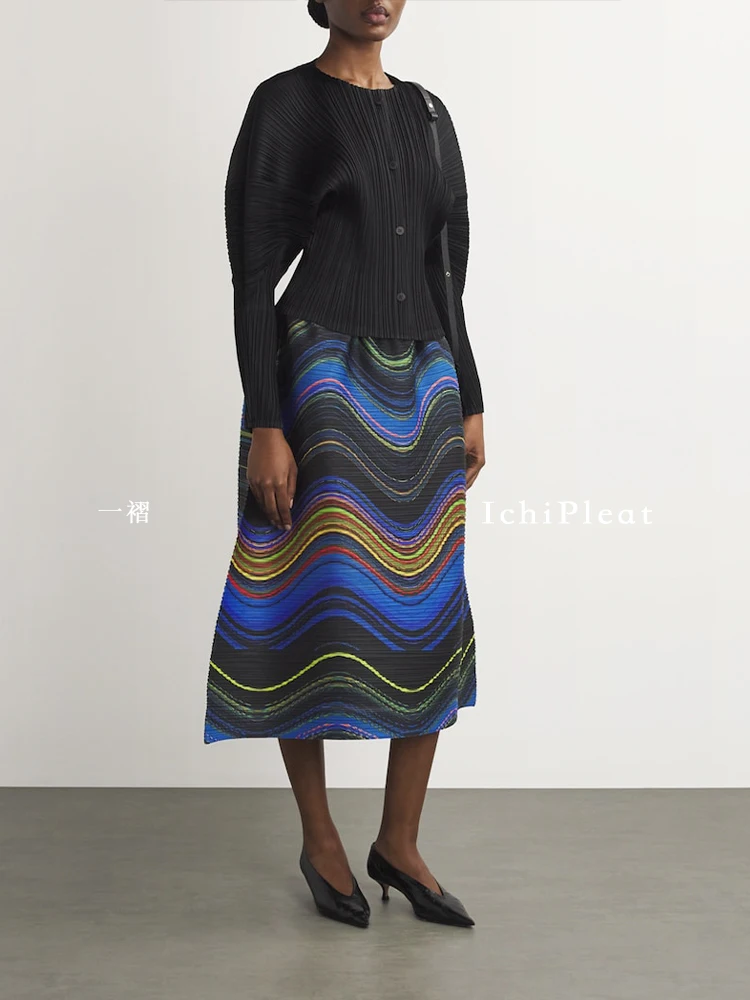 

2025 Miyake Style High-end Wrinkled Elegant Slimming Fashion Versatile Printed Skirt Women Summer Plus Size Female Clothing