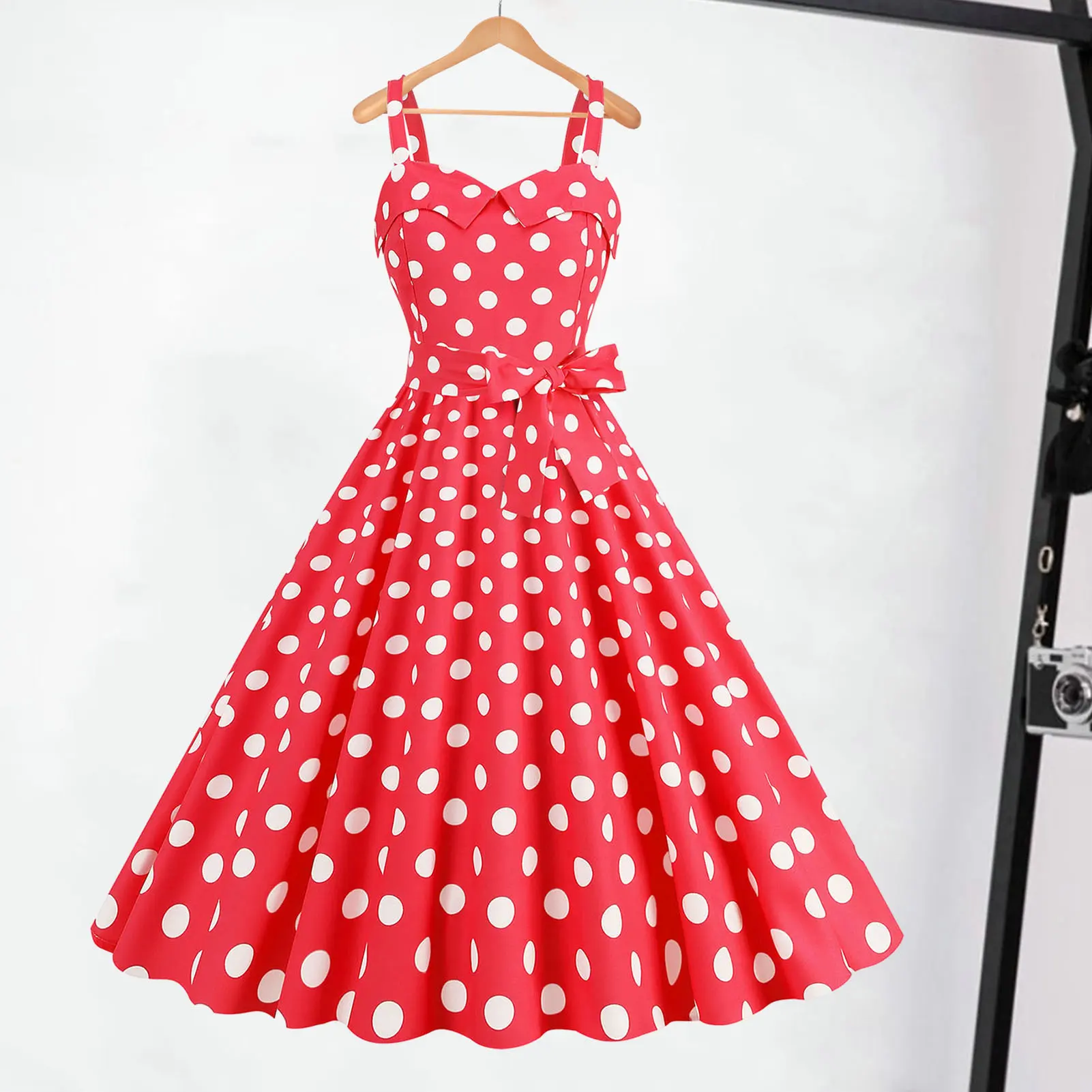 Women Polka Dot Print Summer Dress Sexy Retro White Halter Vintage Dress Robe Femme Pin Up Rockabilly Party Dress