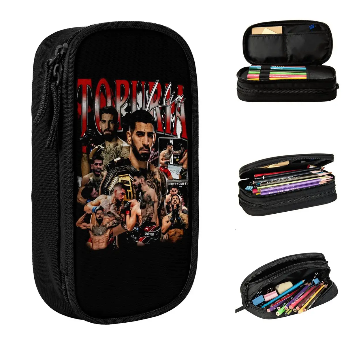 Ilia Topuria-estuches para lápices de lucha libre, caja de bolígrafos para estudiantes, bolsas de almacenamiento grandes para lápices, papelería con cremallera