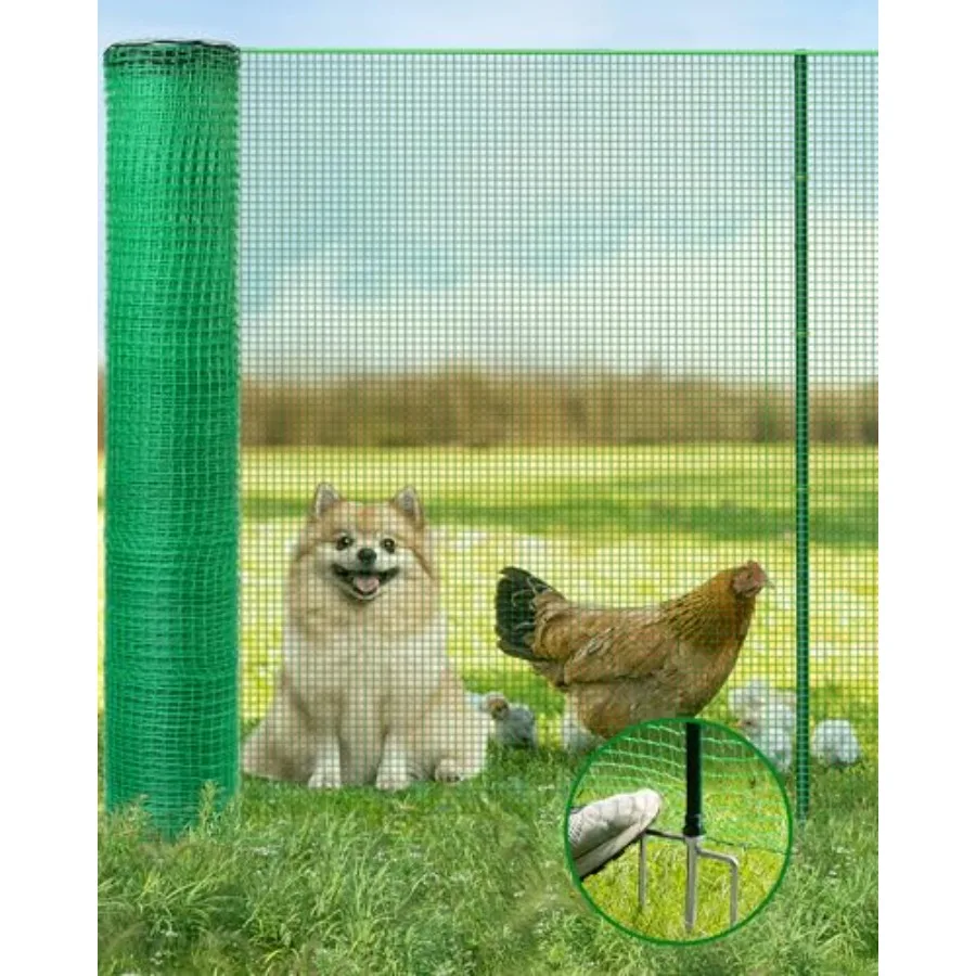 

Temporary Fence with Posts 40" Hx50'L Garden Fence Animal Barrier with Metal Ground Spikes Temporary Fencing for Garden