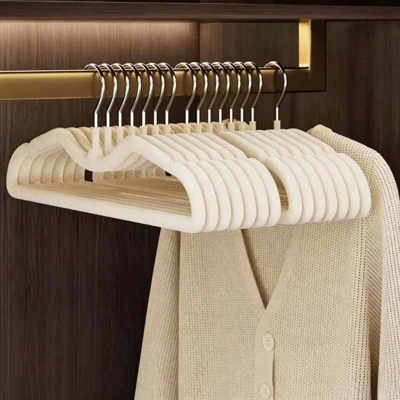 

10pcs Professional Organizer Short Neck Velvet Hanger Non Slip No Shoulder Bulge Space Saving Household Garment Drying Hanger