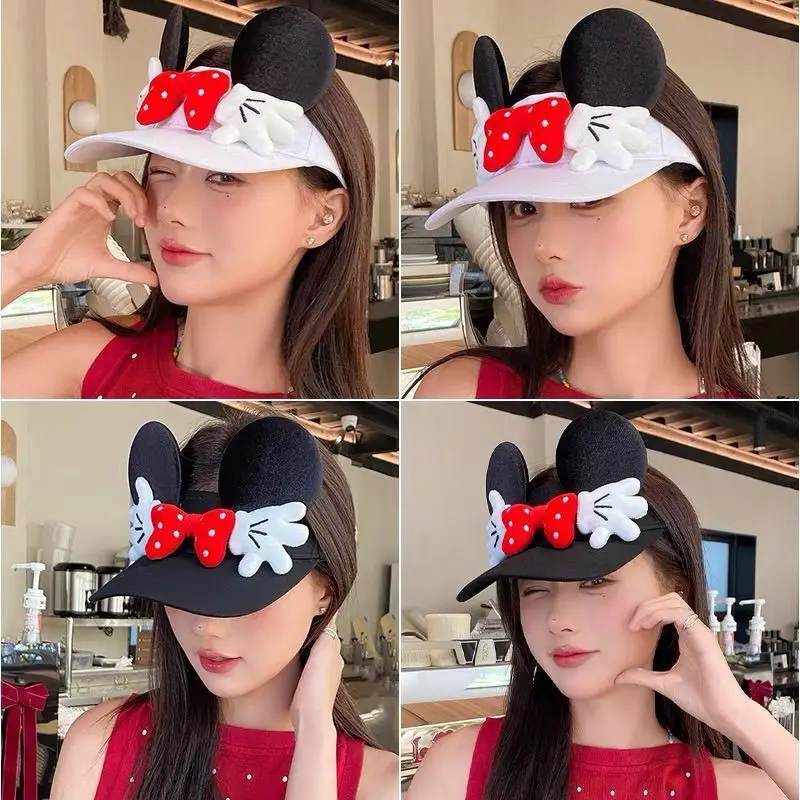 Cartoon Cute Mouse Paw with ear  Versatile hat Summer Uv Protection Sun Hat Wearing a red bow tie Women Outdoor Daily Wear
