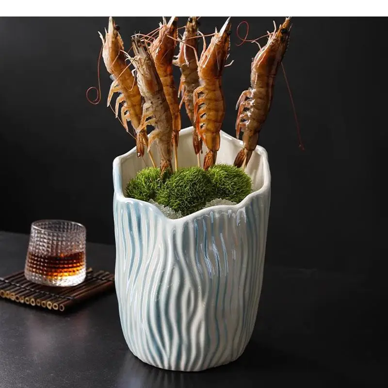 

Irregular Texture Ceramic Bowl Salmon Sashimi Dry Ice Salad Snack Bowls Restaurant Specialty Tableware