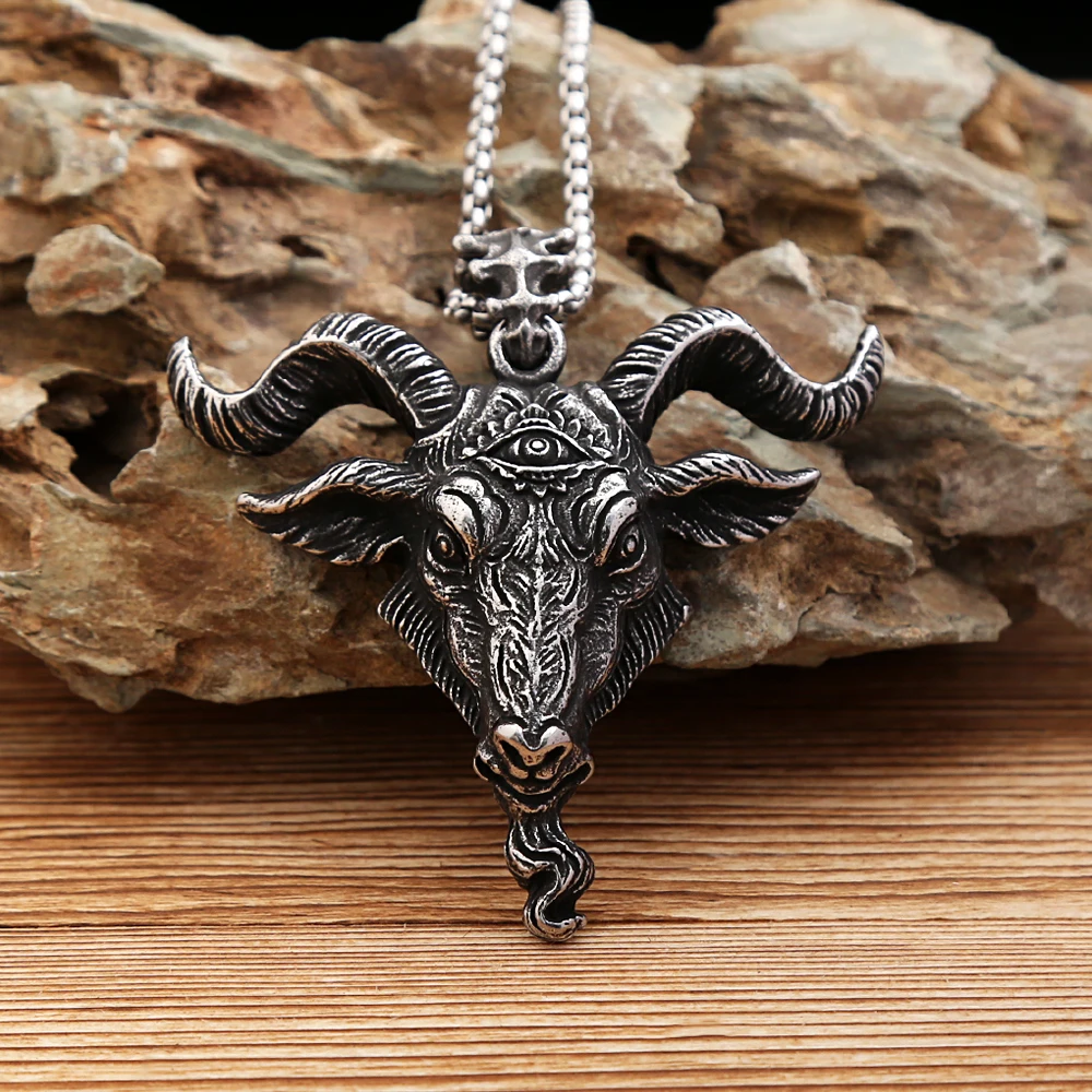 Gothic Vintage Mens Viking Lucifer Satanic Bull Head Pendant Necklace Stainless Steel Animal Necklaces Punk Fashion Jewelry Gift