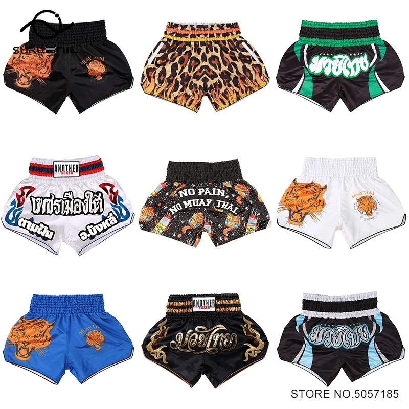 Muay Thai Shorts Kick Boxing Shorts Men Women Children Embroidery Martial Arts Sparring Grappling Kickboxing Cage Fighting Pants