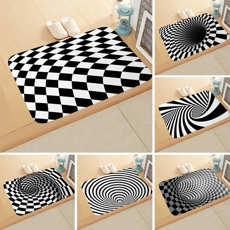 Black and white patterned floor mats, bathroom door absorbent mats, home decoration entrance hall entrance carpets