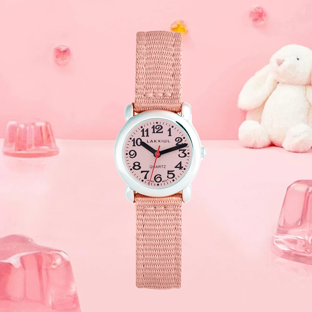 Girls Analogue Classic Quartz Watch with nylo Strap,Silver metal casing，Magnetic suction buckle，Japanese quartz