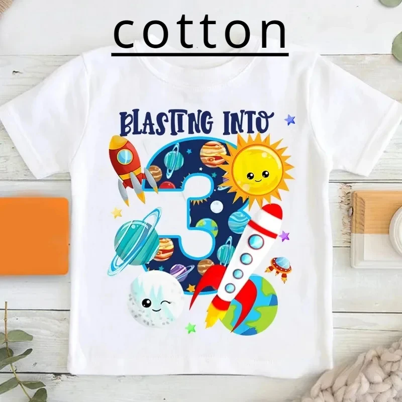 New Boys Birthday Gift Kid Child Cotton T-shirt Astronaut Paired Personalized Space Party Kid Clothes Summer Baby Tee Shirt