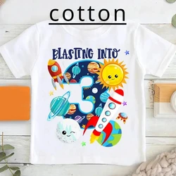 New Boys Birthday Gift Kid Child Cotton T-shirt Astronaut Paired Personalized Space Party Kid Clothes Summer Baby Tee Shirt