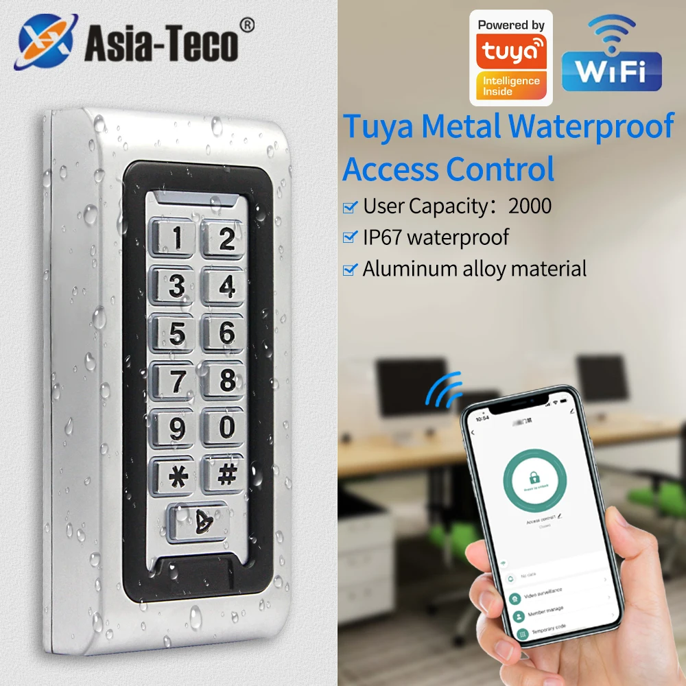 IP68 Waterproof Standalone RFID Access Control Keypad with Metal Key Access Controller 2000 User WiFi Support Tuya App