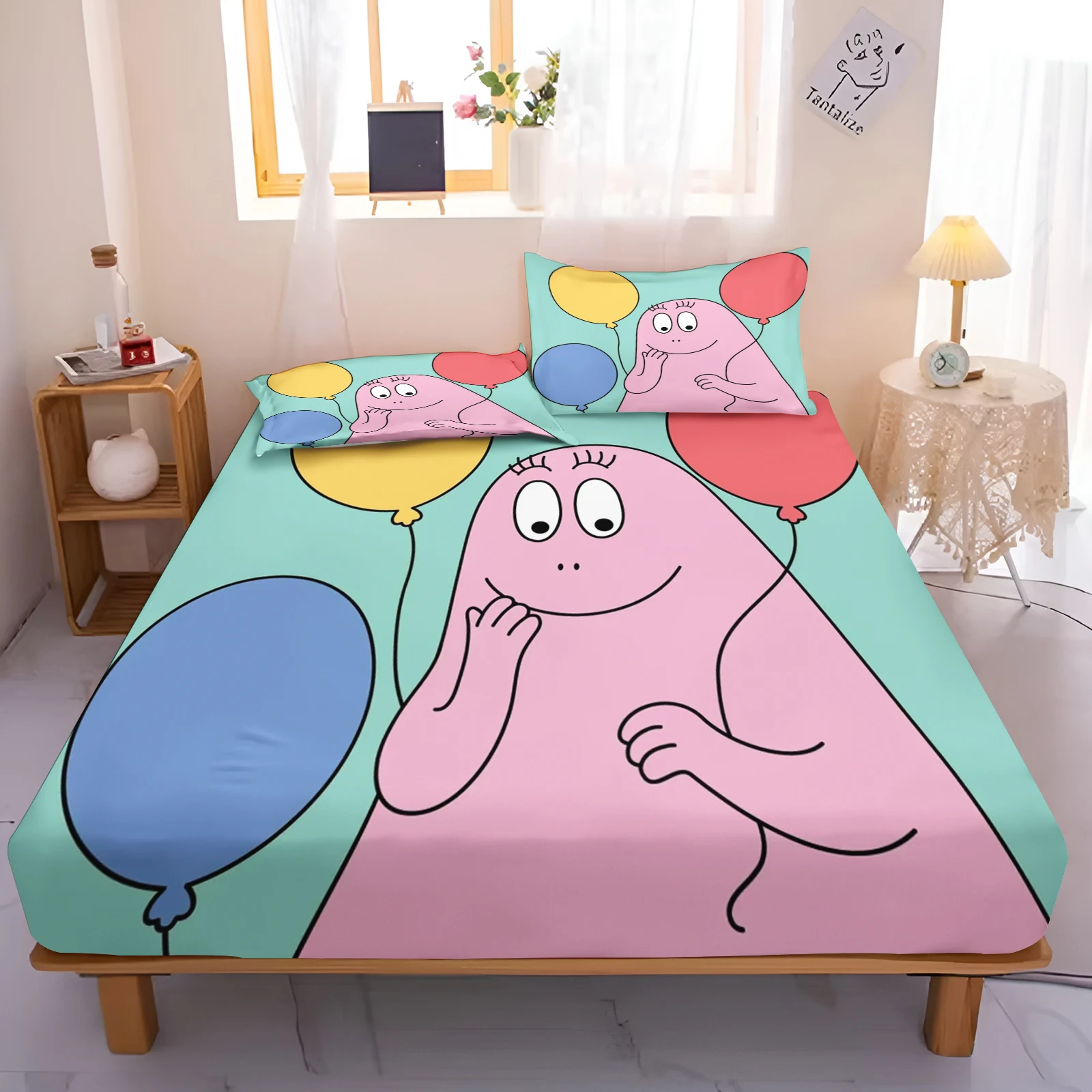 Barbapapa Cartoon Fitted Sheets Bedding Set Quilt 3D Children'S Set Cover King Size Covers Children Printed 100% Polyester