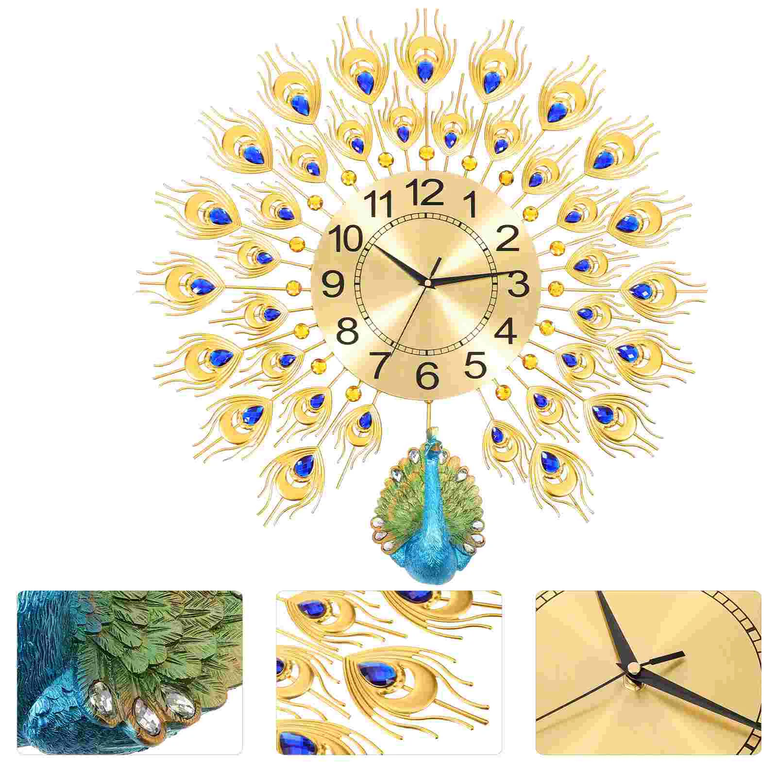 

Peacock Wall Clock Reception Room Large Hanging for Living Clocks Decor Silent Movement