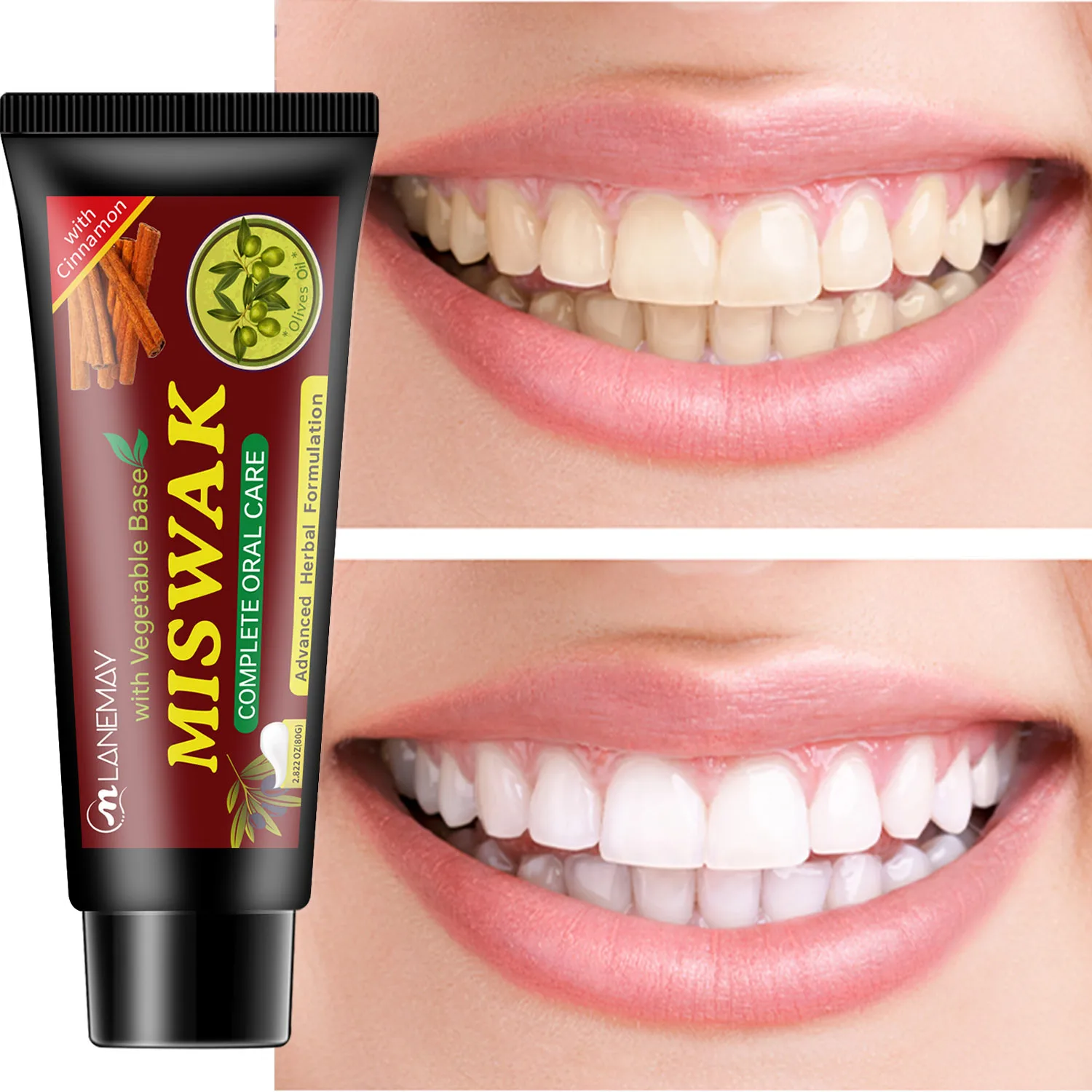Miswak Toothpaste - Herbal Natural Formula with Cinnamon & Olive Oil, Complete Oral Care & Fresh Breath, 80g