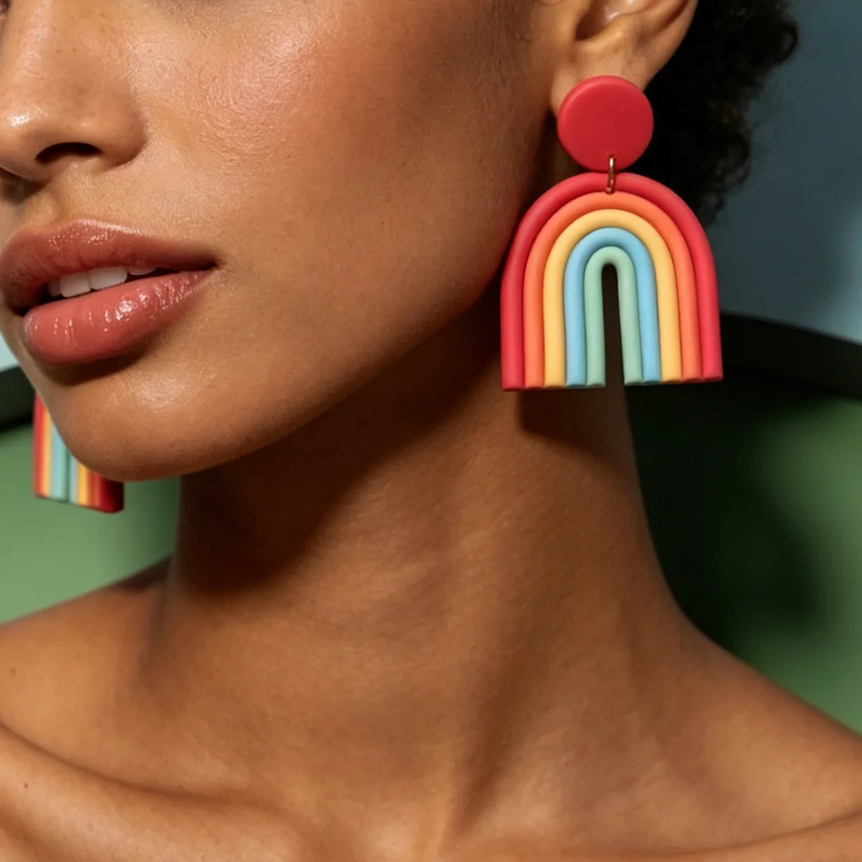 Boho Chic Rainbow Arch Polymer Clay Earrings Terracotta Beige Neutral Dangle Earrings Aesthetic Jewelry Trendy Summer Accessorie