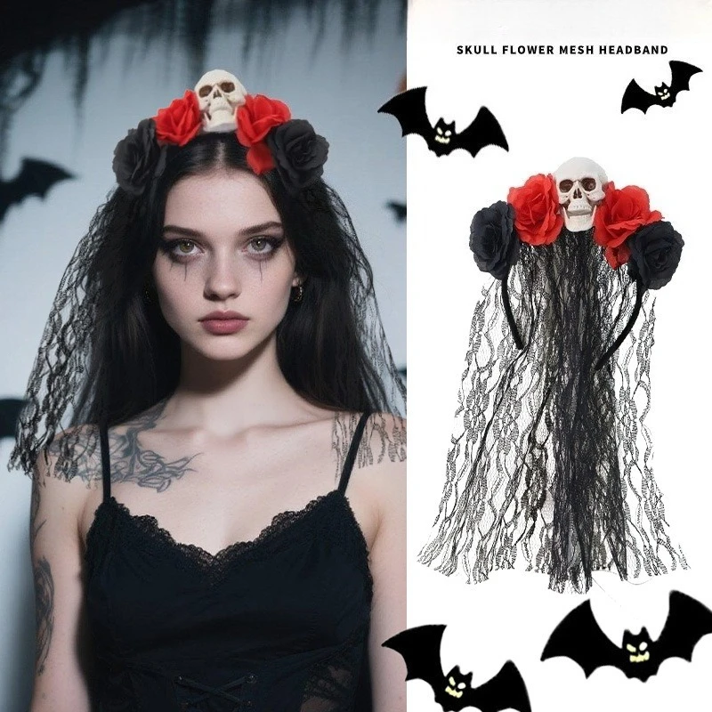 

Halloween New Headbands Women's Clothing Rose Decorative Headbands Gothic Hair Accessories Black Lace