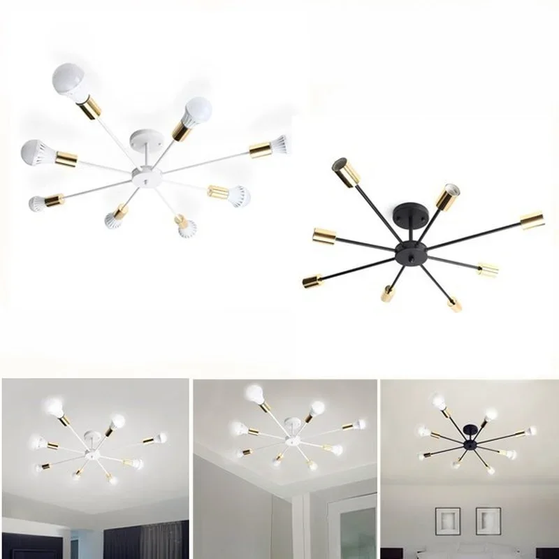 Retro Iron Chandelier Black/White 6/8/10 Sockets Lighting Vintage Spider Chandelier Modern Ceiling Lamp Light Fixture Lighting
