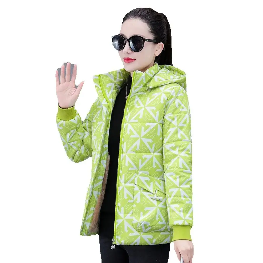 High-end Printed Down Cotton-padded Jacket Women's Winter Fleece 2024 New Trend Joker Fashion Mother Cotton-padded Clothes.