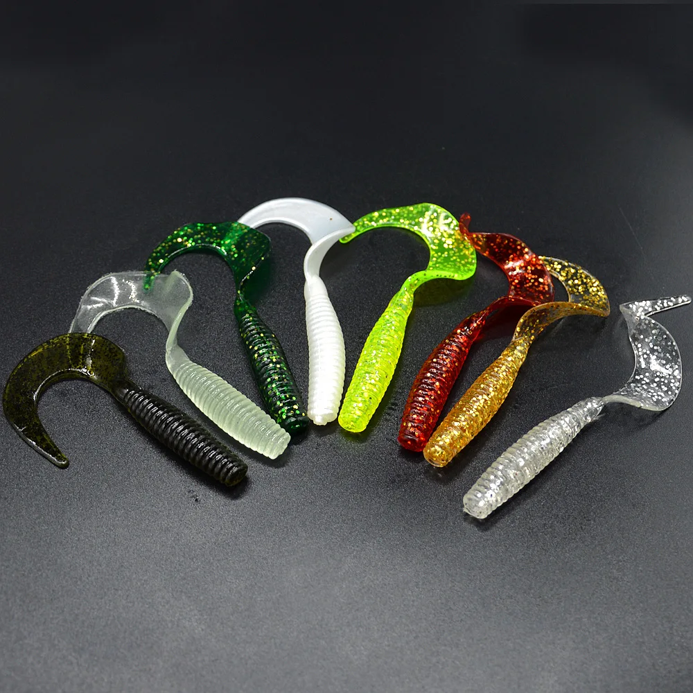 Angelköder Weicher Köder Wurm 7cm 9cm Süß- und Salzwasser Einzelschwanz-Grub Künstliche Köder TEXAS RIG Jigkopf Set 10 Stück AUSVERKAUF – Detail 3