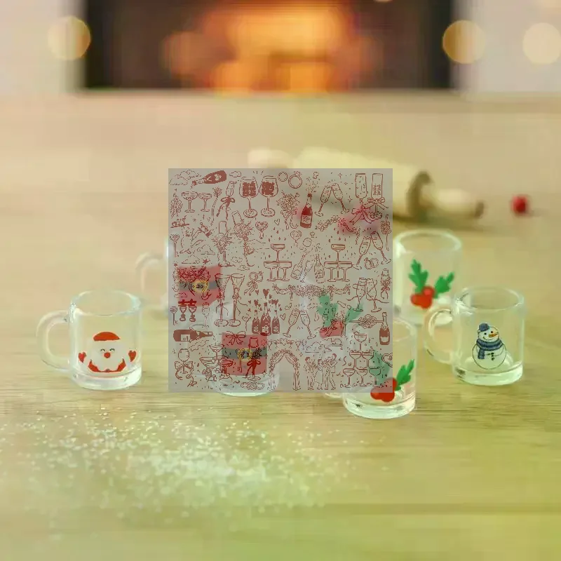 10Pcs Miniature Christmas Mug Dollhouse Santa Snowman Pattern Small Handle Cup For Party Home Tabletop Decor Gift
