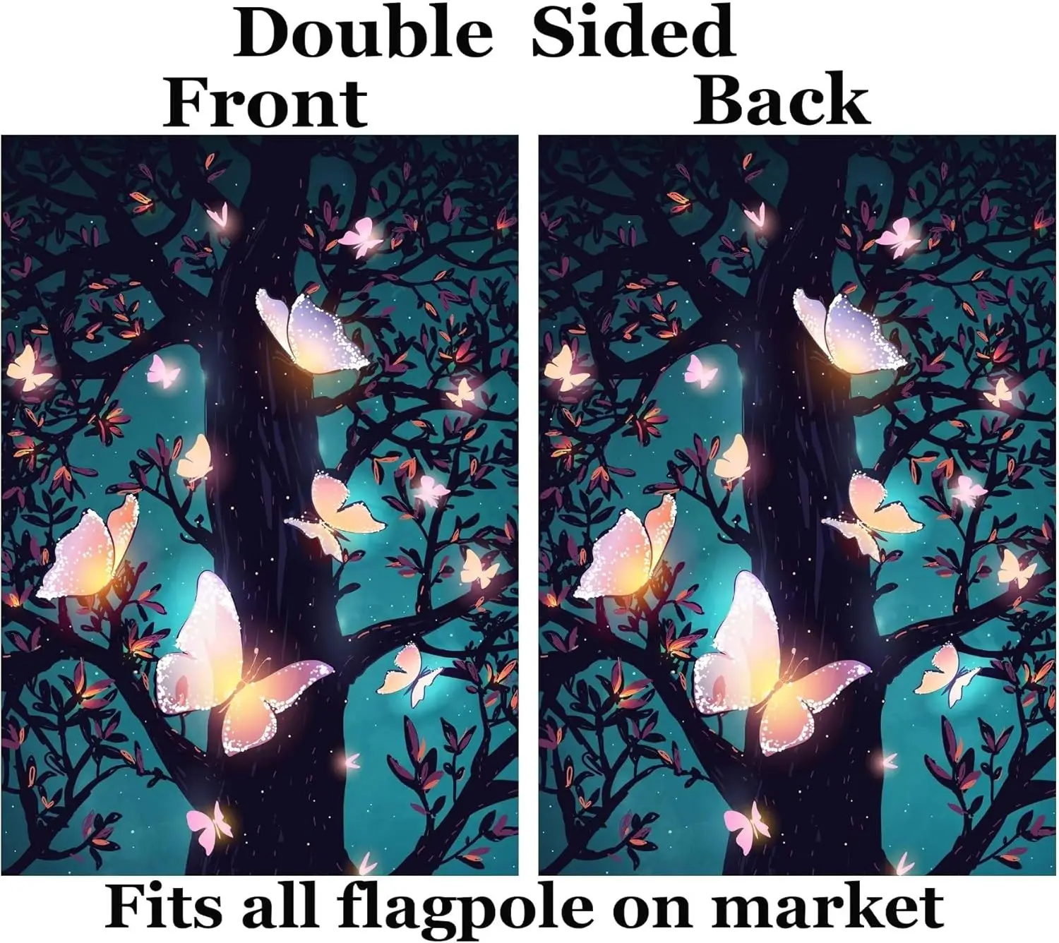 Fantasy Fairy Tale Tree Magical Glowing Night Butterflies in the Forest Garden Yard Flag 12