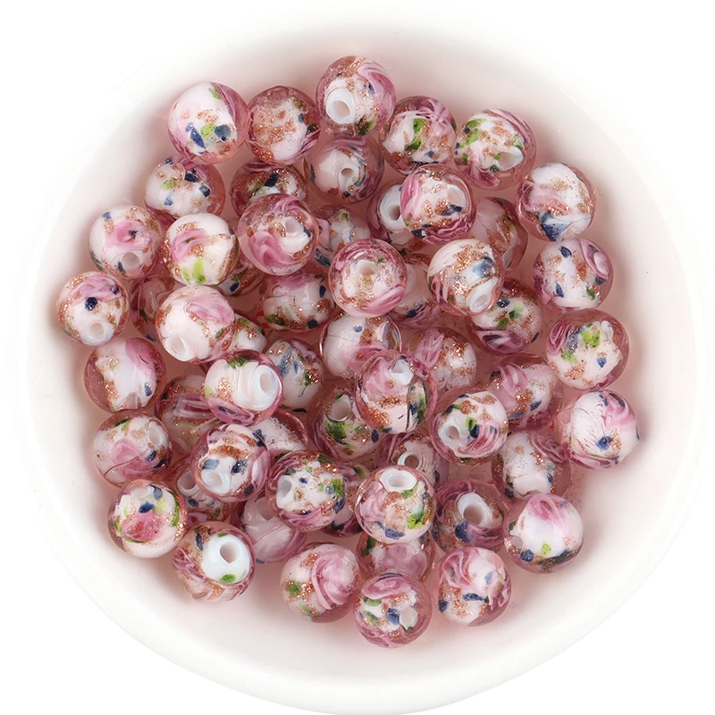 10Pcs 8mm Colorful Lampwork Flower Glass Beads Loose Beads for Jewelry Making Women DIY Bracelet Necklace Earring Accessories