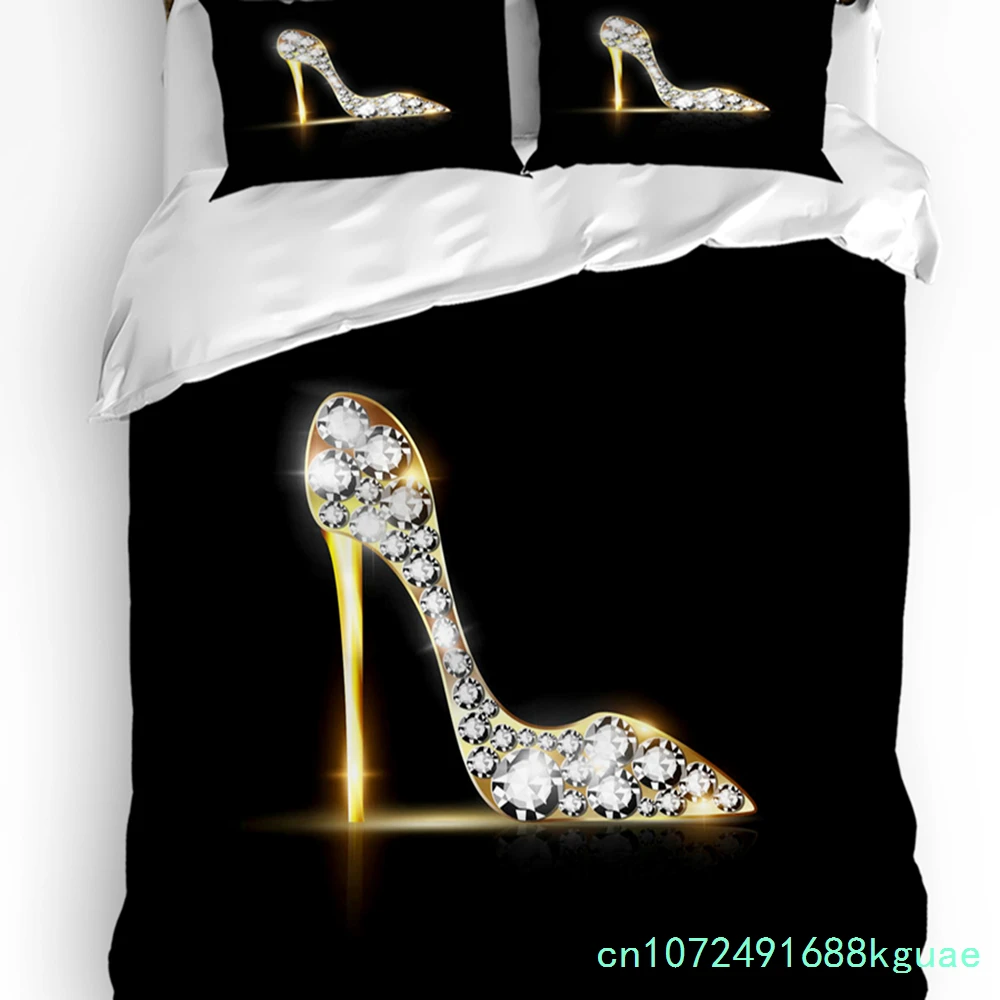 High Heels Gems White Yellow Sexy Shoes 3pcs Bedding Set For Bedroom Double Bed Home Textile Duvet Cover Quilt Cover Pillowcase