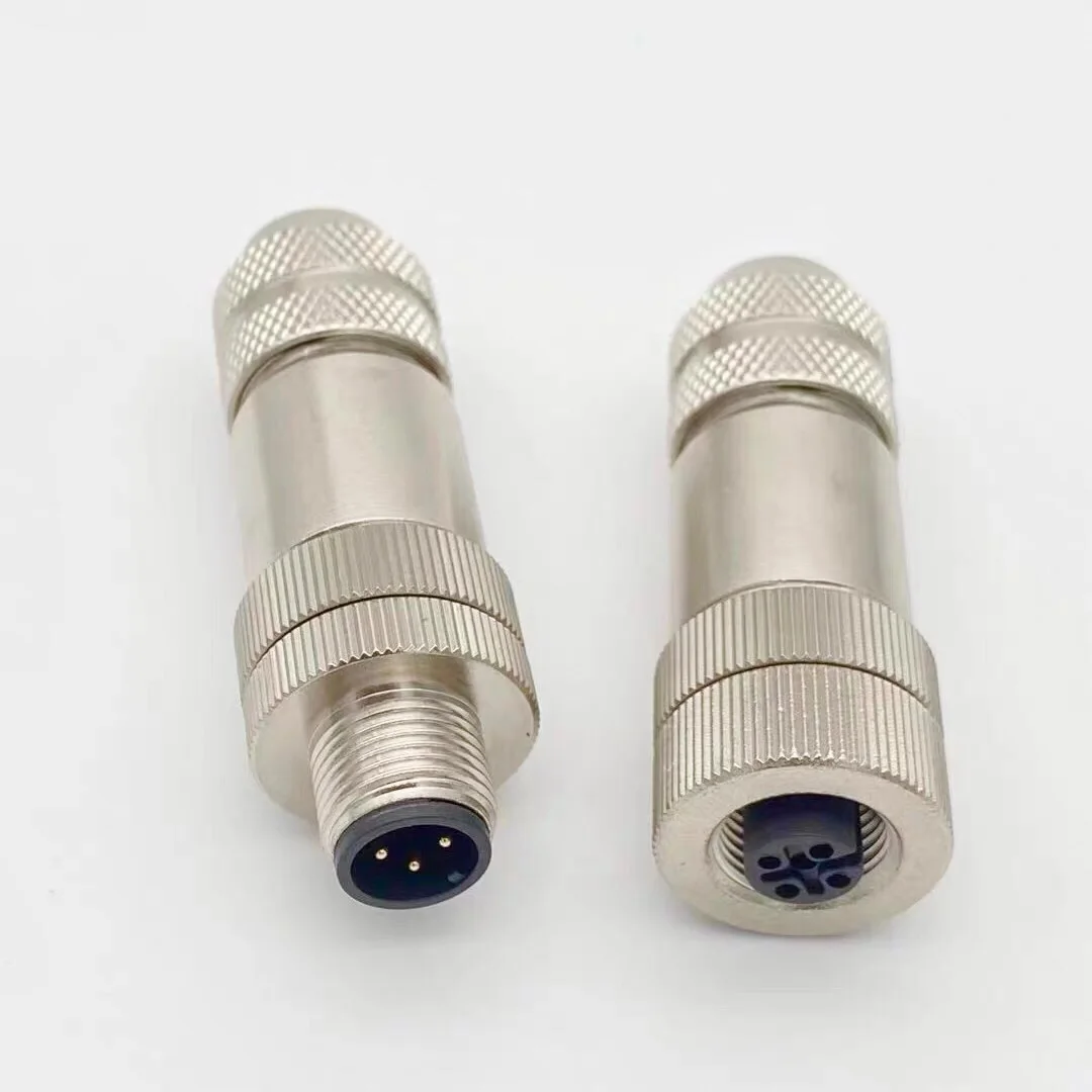 M12 Metal shielded connector Straight Ethernet connector Aviation waterproof plug 4 cores 5 cores 8 cores 12 cores