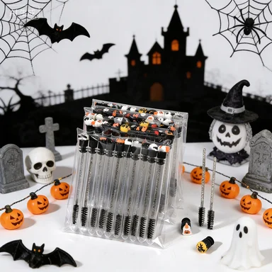 10Pcs Halloween Mascara Wand Tube Spooky Horror Eyelash Spoolie Eyebrow Brush Grooming Kit for Party Cosplay Makeup Tool Set view 5