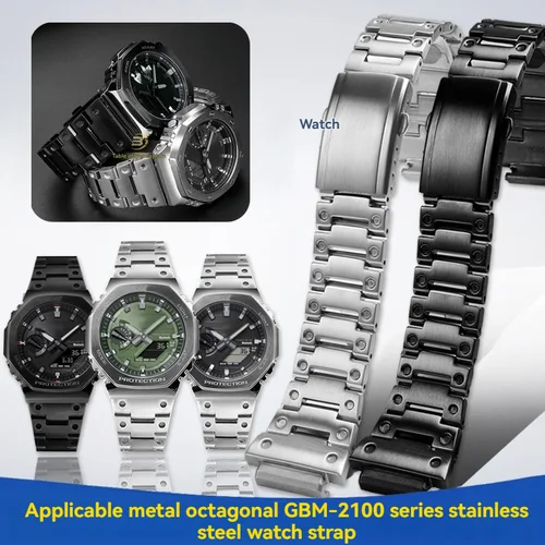 Imagen 2 del producto GBM-2100/GM2100/GA 2100 Correa de reloj de acero inoxidable de 16 mm para reemplazo de pulsera octagonal de metal Casio G-SHOCK (plata/negro/oro