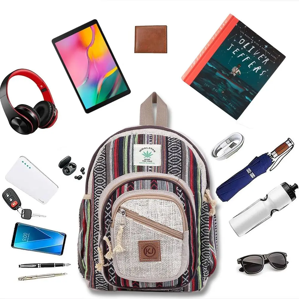 KayJayStyles Handmade Natural Hemp Nepal Backpack se, Small Lightweight Daypack (DAYPACK1)
