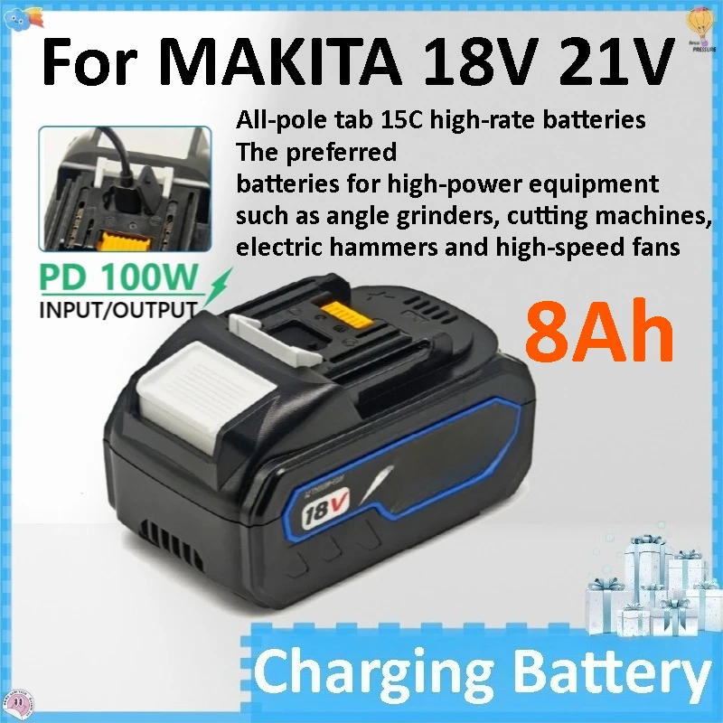 

5pcs 8Ah PD100W for MAKITA 18V 21V with USB-C Connector 21700 Tabless Cells Replacement Battery Power Tools Li-ion