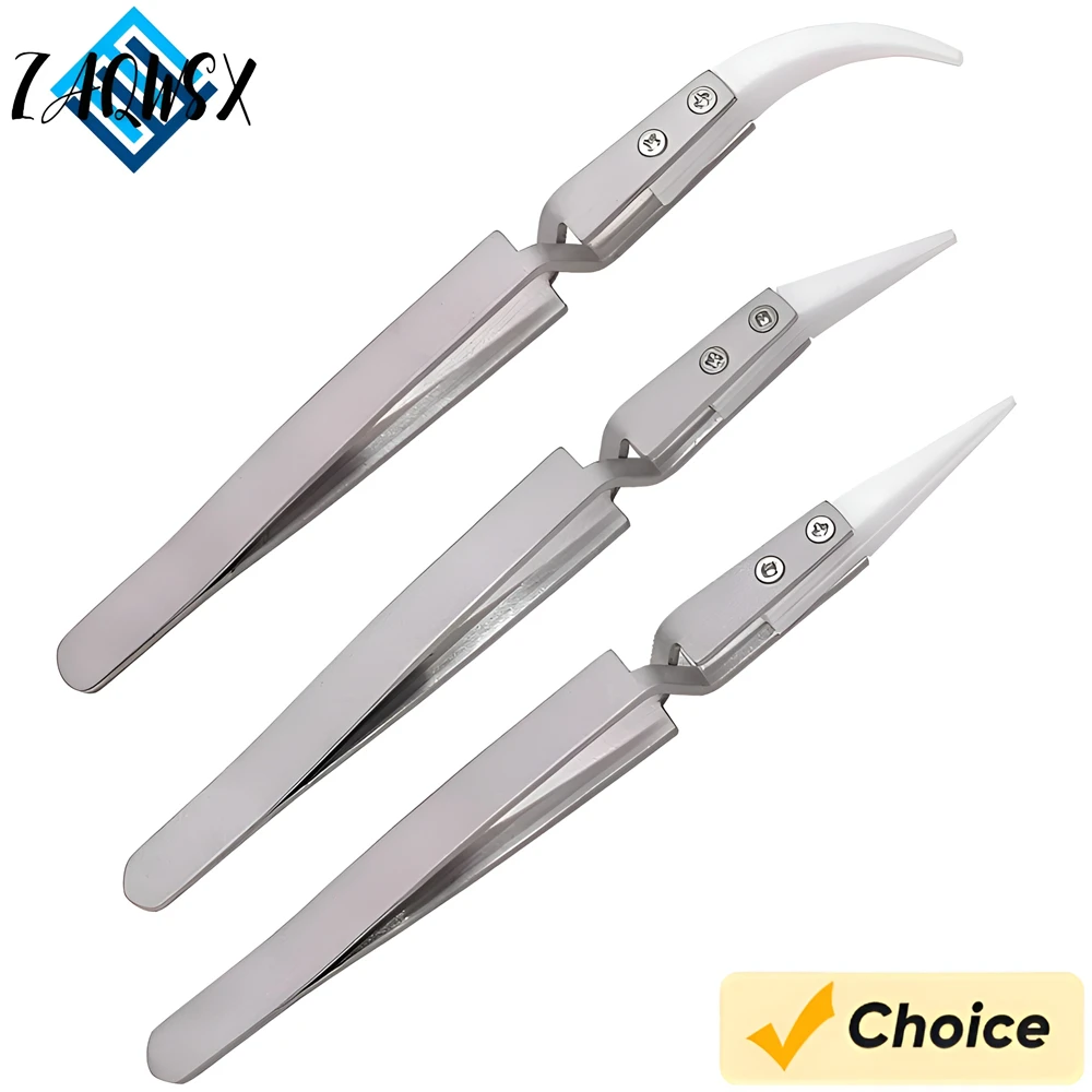 1pc Ceramic Tweezer for Solder Stainless Steel Anti-Static Reverse Acid Resistant Electron Precision Chuck Ceramic Tweezers